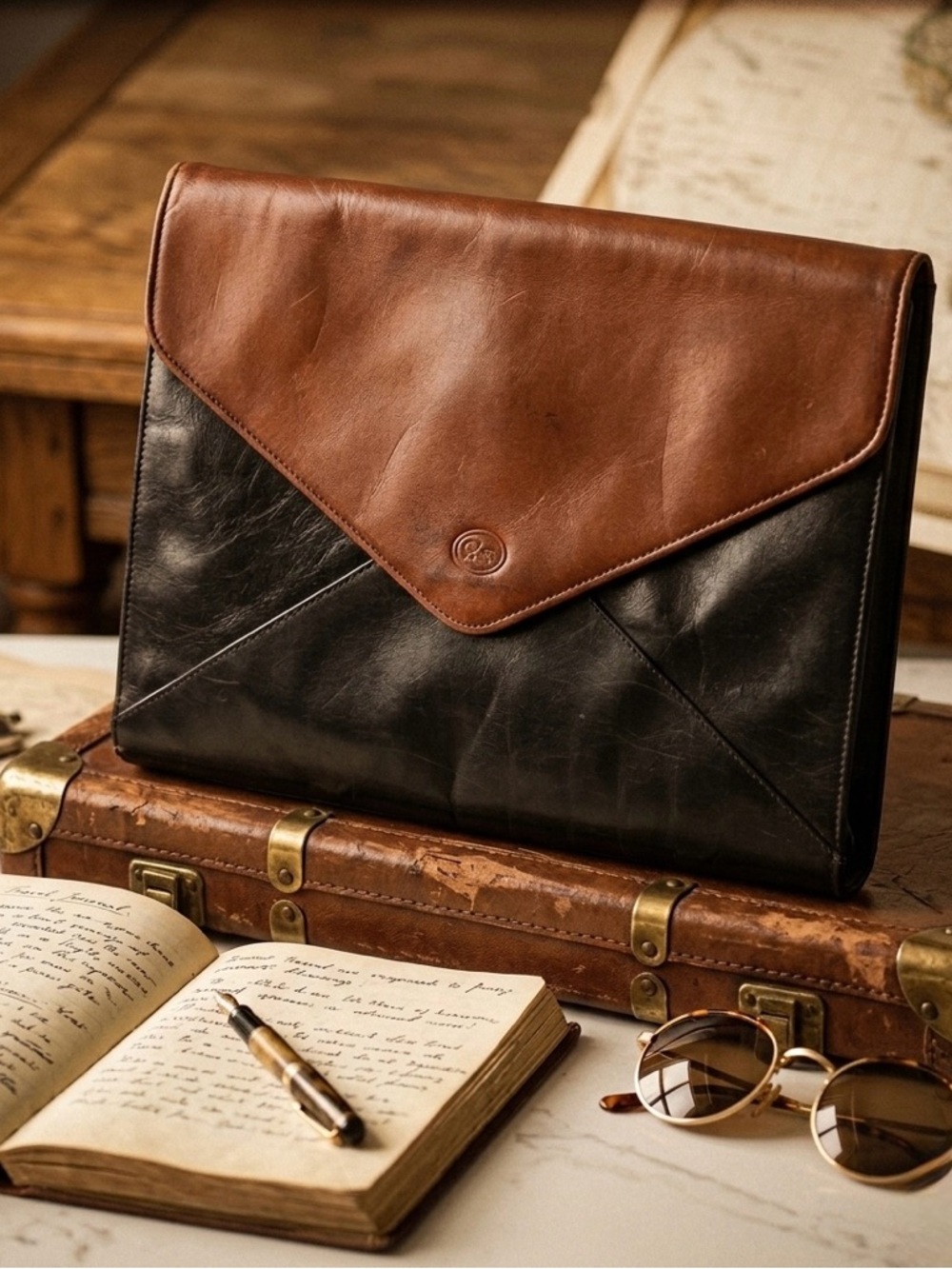 Vintage MATEUS Florence Italy Handmade Leather Envelope Bag Quiet Luxury Classic